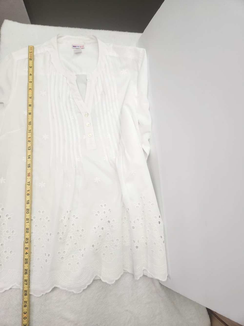 Women's White Eyelet Tunic Top - Lightweight Beach Shirt Size L 100% Cotton - Picture 13 of 13